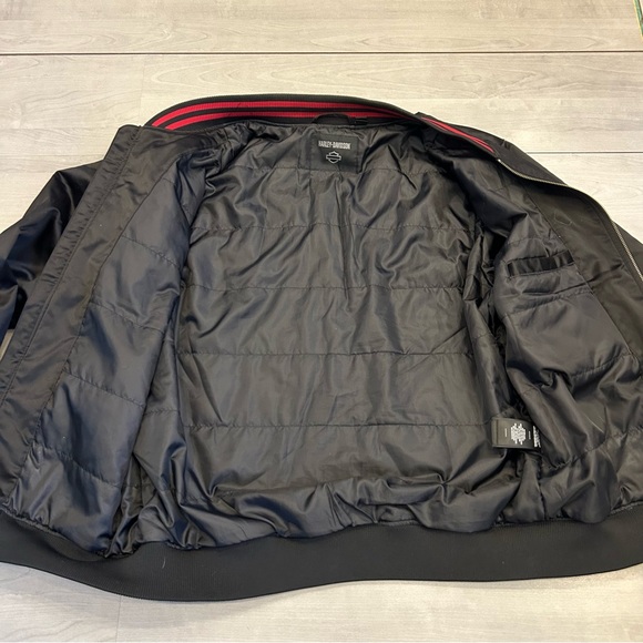 Harley-Davidson Flying Eagle Black/Red Bomber Jacket Mens L Full Zip Racing - Picture 9 of 11